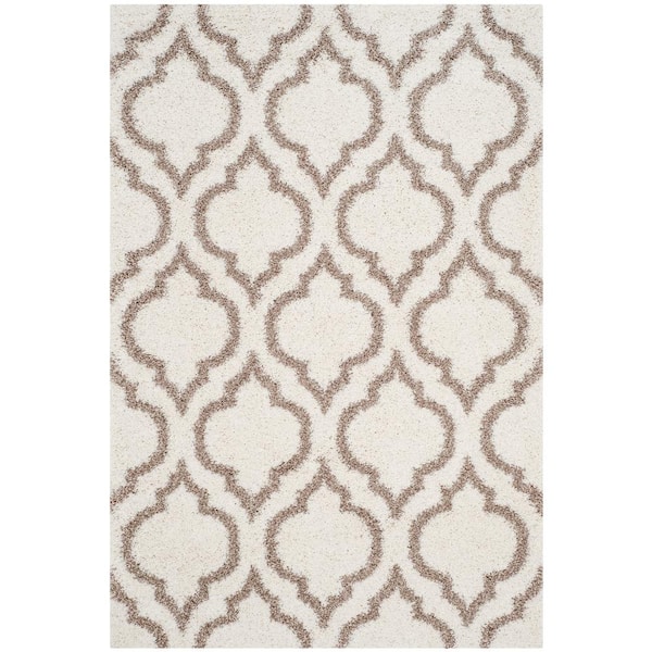 SAFAVIEH Hudson Shag Ivory/Beige 6 ft. x 9 ft. Geometric Multi-Trellis Area Rug