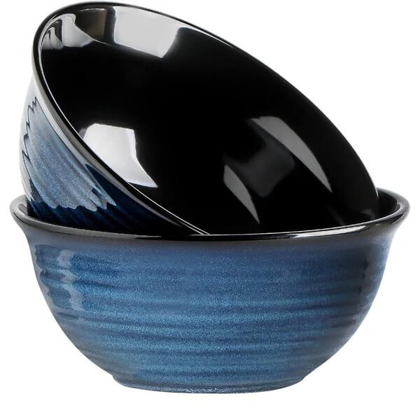 Anqtovp 9 in. 84 fl. oz. Blue Blue Ceramic Serving Bowls Mixing