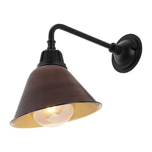 Croydon 9.63 in. Wood Finish/Copper 1-Light Farmhouse Industrial Indoor/Outdoor Iron LED Gooseneck Arm Outdoor Sconce