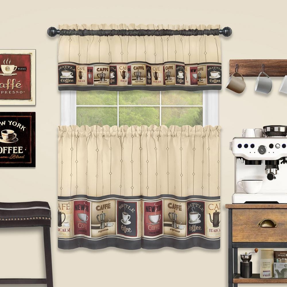 Cozy Cafe Tan-Black Wide Tier & Valance Set