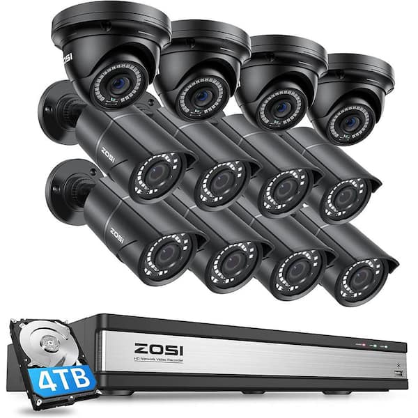 ZOSI 5MP Wired 4K 16-Channel POE 4TB NVR Surveillance System with 8 Bullet Cameras and 4 Dome Outdoor Cameras, Motion Alert