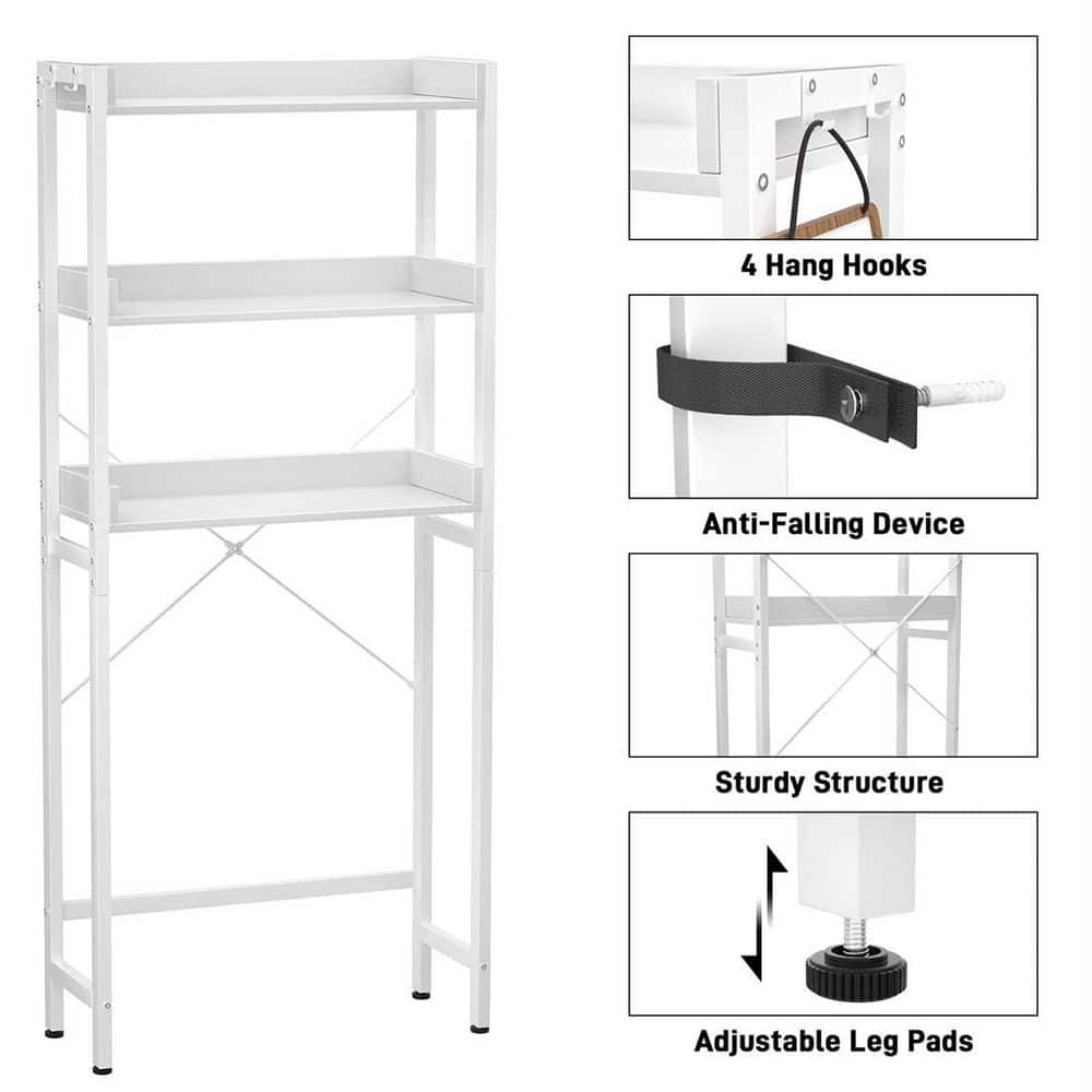 White Metal Frame 3-Tier Over-the-Toilet Storage Shelf