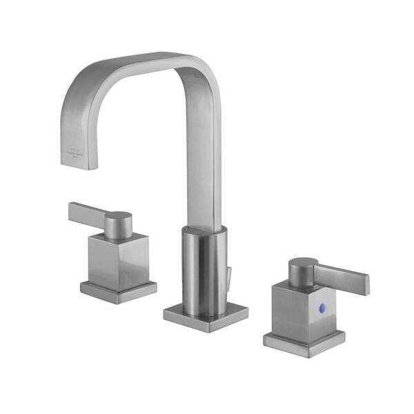 Kingston Brass Meridian 8 in. Widespread 2-Handle Bathroom Faucets with Plastic Pop-Up in Brushed Nickel