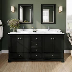 Deborah 72 in. W x 22 in. D Double Vanity in Dark Espresso with Cultured Marble Vanity Top in White with Basins & Mirror