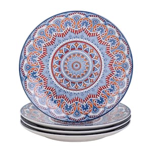 Mandala Patterned 10.25 in. Turquoise Porcelain Dinner Plate (Set of 4)