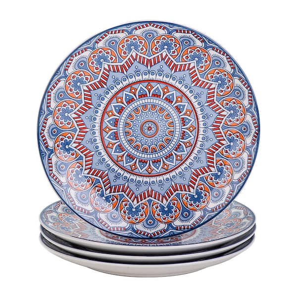 vancasso Mandala Patterned 10.25 in. Turquoise Porcelain Dinner Plate (Set of 4)
