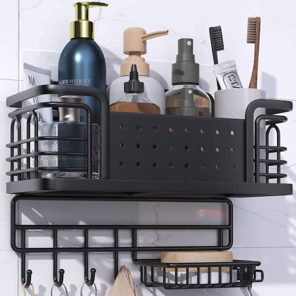 Dracelo Black Stainless Steel Bathroom Adhesive Shower Caddy Shelf with  Soap Holder B09H2M6GX6 - The Home Depot