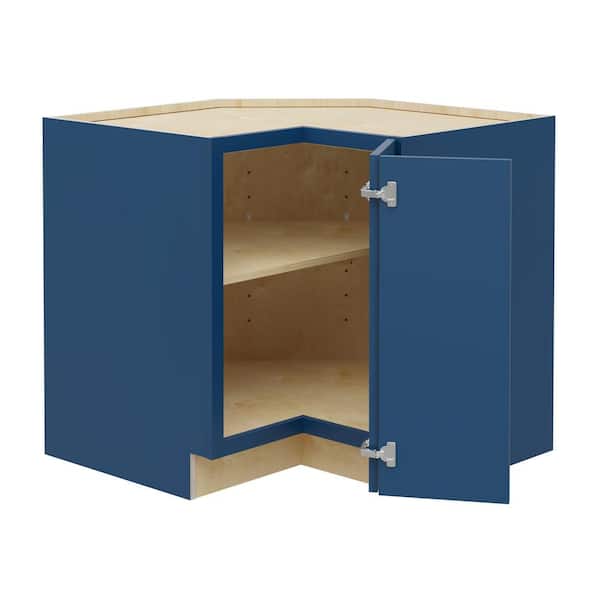 Home Decorators Collection Grayson 33 in. W x 24 in. D x 34.5 in. H Assembled Plywood Corner Easy Reach Base Kitchen Cabinet in Mythic Blue RH