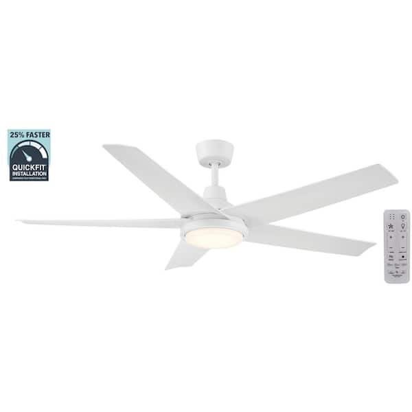 Hampton Bay Ladshaw 60 in. Indoor/Outdoor Wet Rated Matte White Ceiling Fan with Adjustable White LED and Remote Included