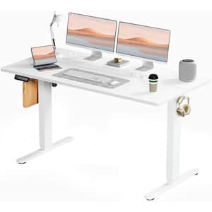 55 in. Rectangular White Electric Standing Computer Desk Height Adjustable Sit or Stand Up