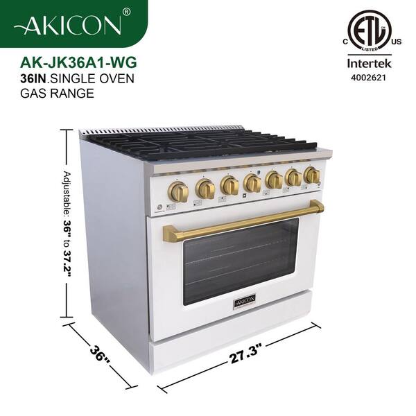 Akicon 36 Slide-in Freestanding Professional Style GAS Range with 5.2 Cu. ft. Oven, 6 Burners, Convection Fan, Cast Iron Grates - Stainless Steel