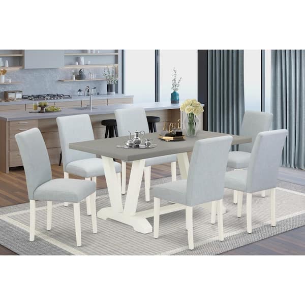 East West Furniture 7-Piece Rectangle Natural Oak Finish Solid Wood Top Dining Set with 1 table and 6 Upholstered Chairs with Lattice Back