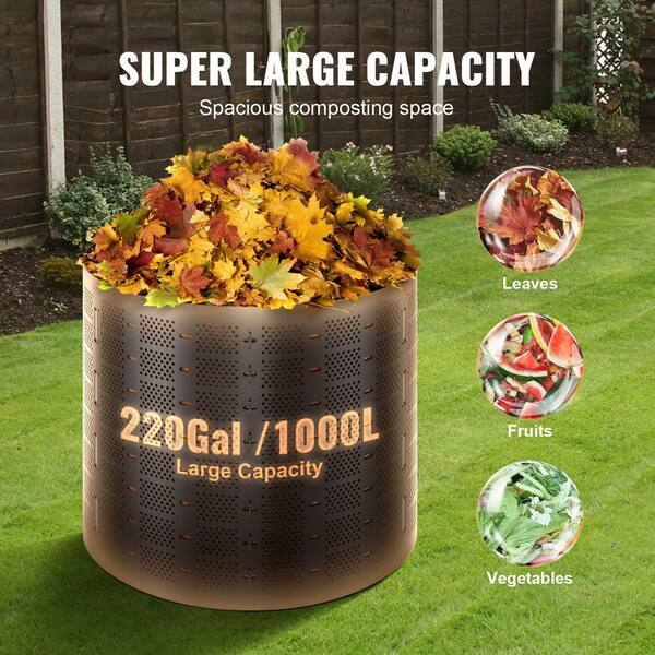 220 Gallon Outdoor Compost Bin, Expandable Composter, Easy to Setup & Large Capacity for Backyard, Lawn (Black with Gloves)