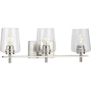 Calais 24.25 in. 3-Light Brushed Nickel Vanity Light Clear Glass New Traditional Bath
