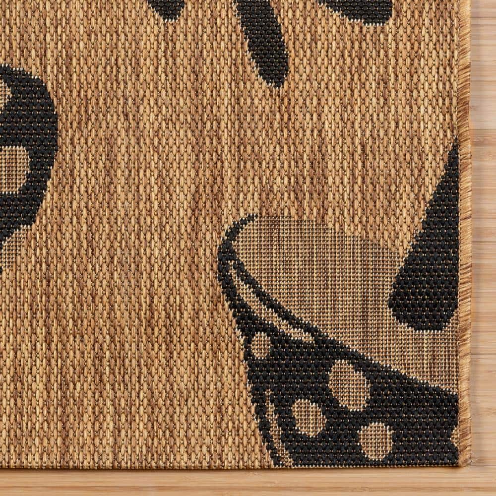 Whimsical Black and Chestnut Floral Polypropylene 8' x 10' Area Rug