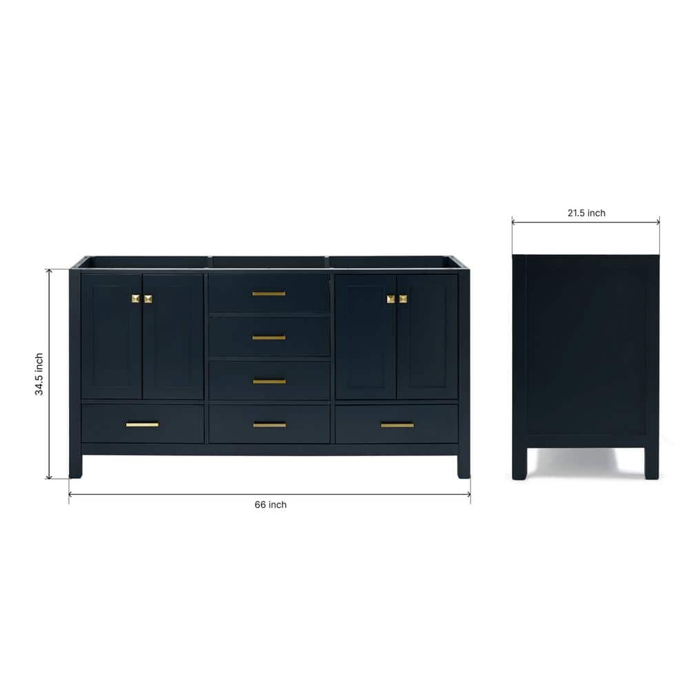 Cambridge Midnight Blue Double Freestanding Vanity Cabinet with Satin Brass Hardware