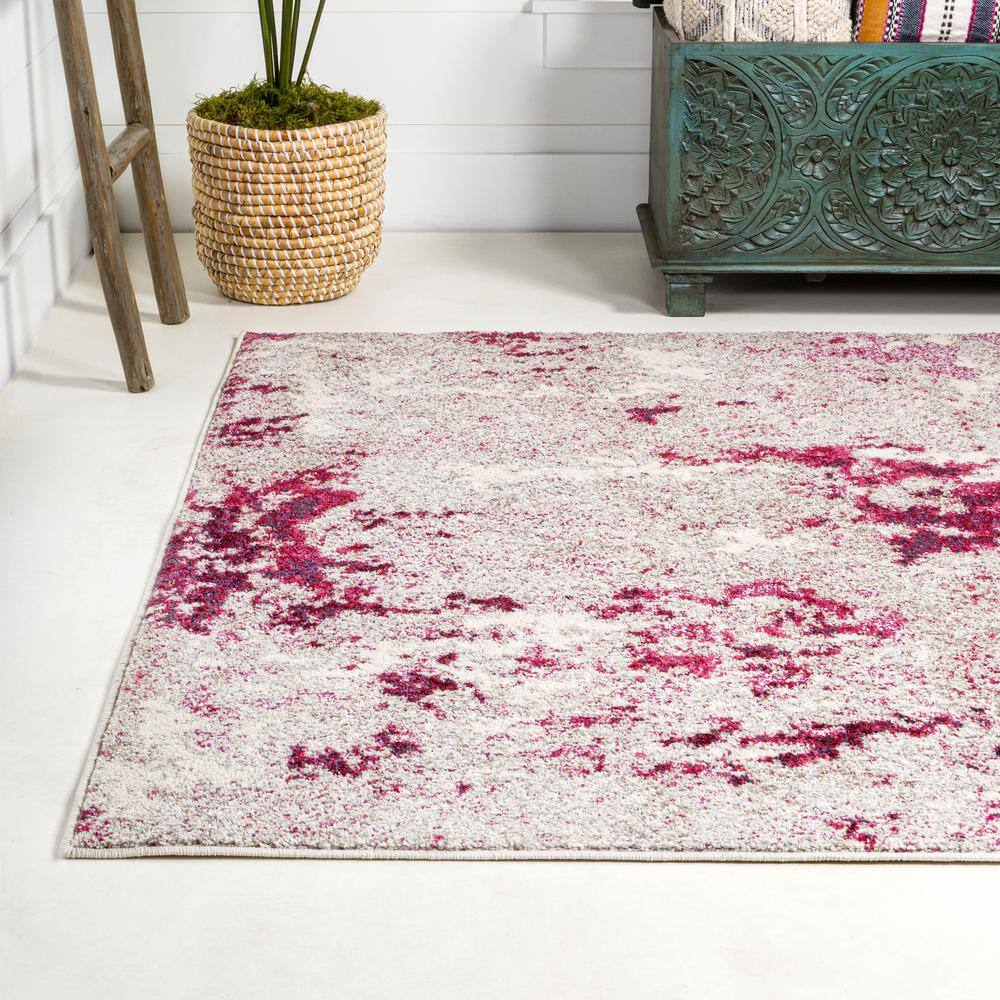Serene Abstract Maroon and Cream 5'x8' Synthetic Area Rug