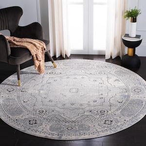 Alhambra Ivory/Gray 7 ft. x 7 ft. Traditional Distressed Round Area Rug
