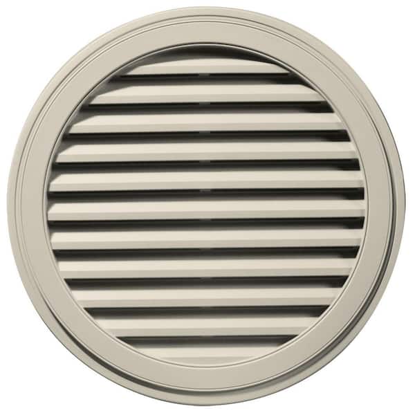 Builders Edge 36 in. x 36 in. Round Beige/Bisque Plastic UV Resistant Gable Louver Vent