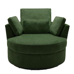 Green Chenille Upholstered 360° Swivel Accent Barrel Chair with Pillows(Set of 1)