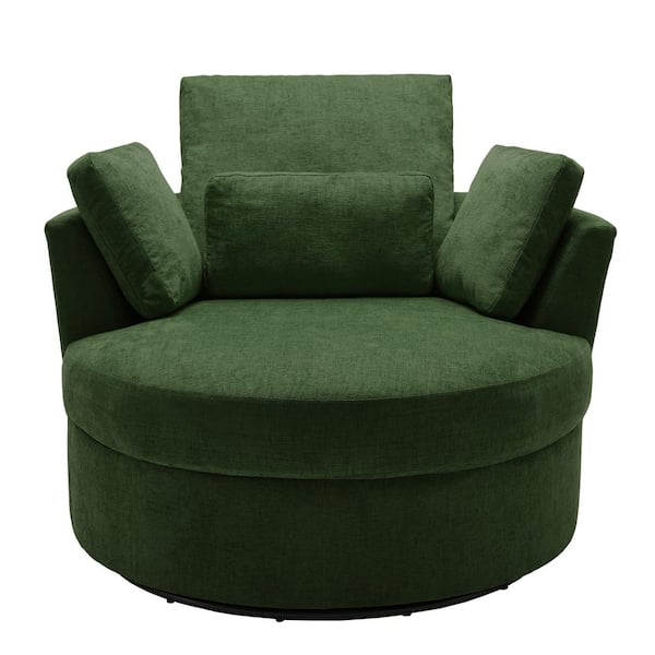Uixe Green Chenille Upholstered 360° Swivel Accent Barrel Chair with Pillows(Set of 1)