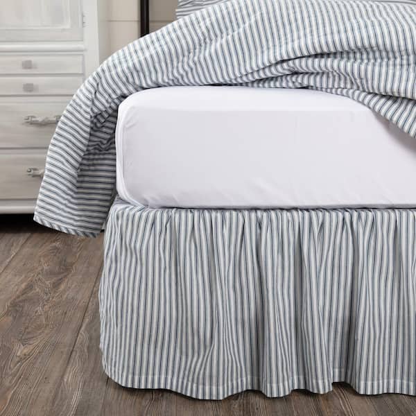 Sawyer Mill 16 in. Farmhouse Ticking Stripe Blue Queen Bed Skirt
