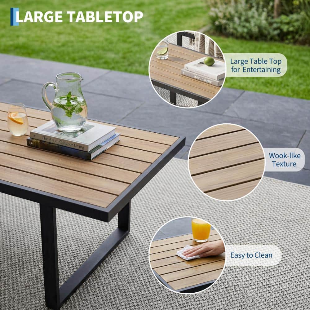Large wooden tabletop for outdoor entertaining.