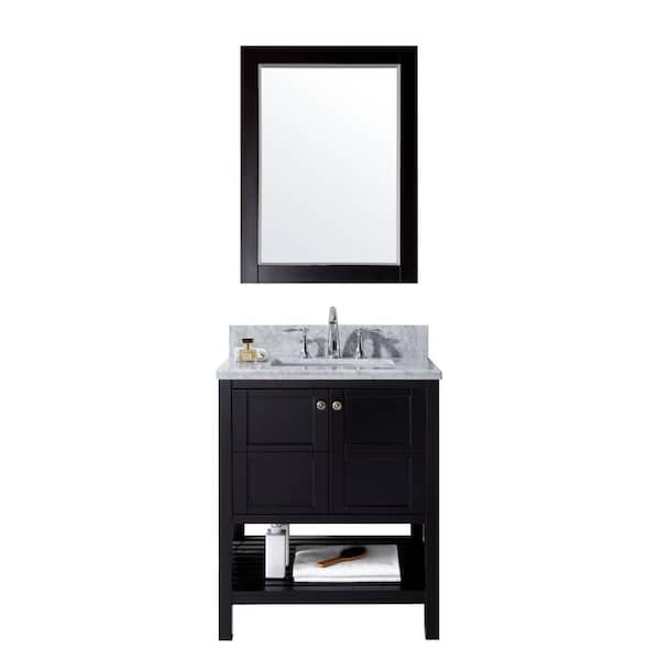 Virtu USA Winterfell 30 in. W Bath Vanity in Espresso with Marble Vanity Top in White with Square Basin and Mirror