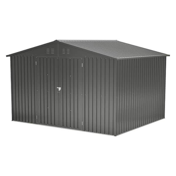 10 ft. W x 8 ft. D Galvanized Steel Metal Shed with Double Door and Floor Frame in Black(80 sq. ft.)