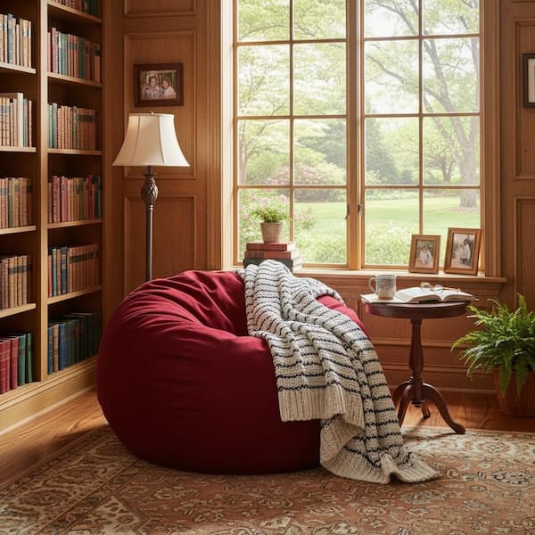 Prota Large Brick Red Microfiber Bean Bag Chair with Removable Cover and Shredded Foam Support