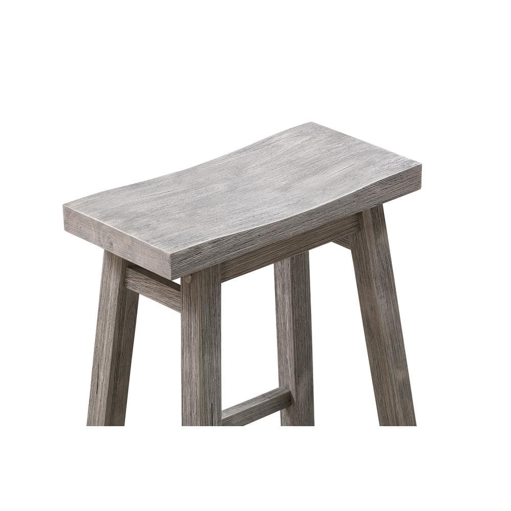Rustic Acacia Wood Saddle Backless Counter Stools, Storm Gray - Set of 2