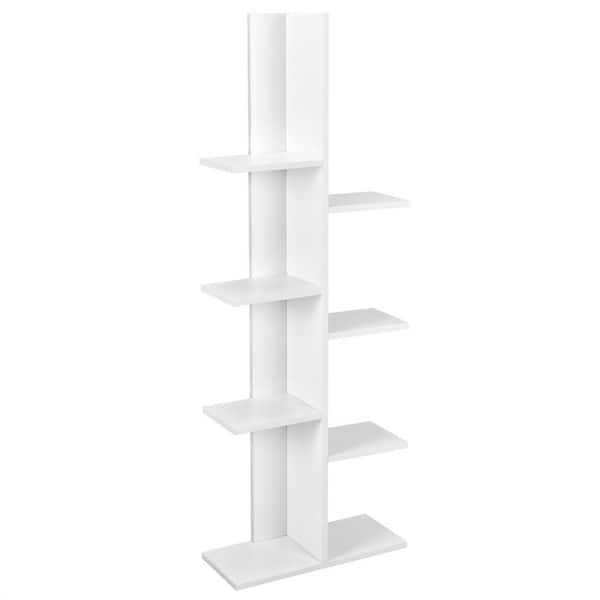 Costway 55.5 in. White Engineered Wood 8-Shelf Modern Bookcase with Durable