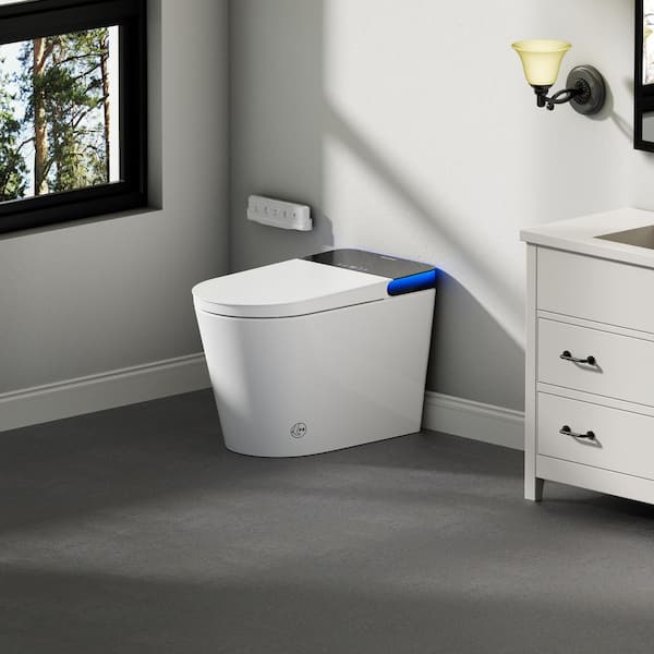 Elongated ADA Height Electric Bidet Toilet 1. 06GPF in White with Auto Temp Adjust, Auto Lid/Flush for Family & Seniors