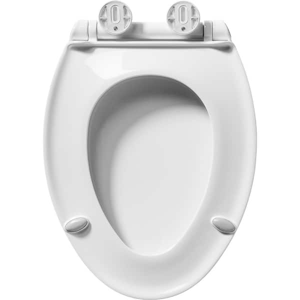 BEMIS Jamestown Elongated Never Loosens Enameled Wood Closed Front Toilet  Seat in White with Adjustability and Soft Close 1530SLOW 000 - The Home  Depot