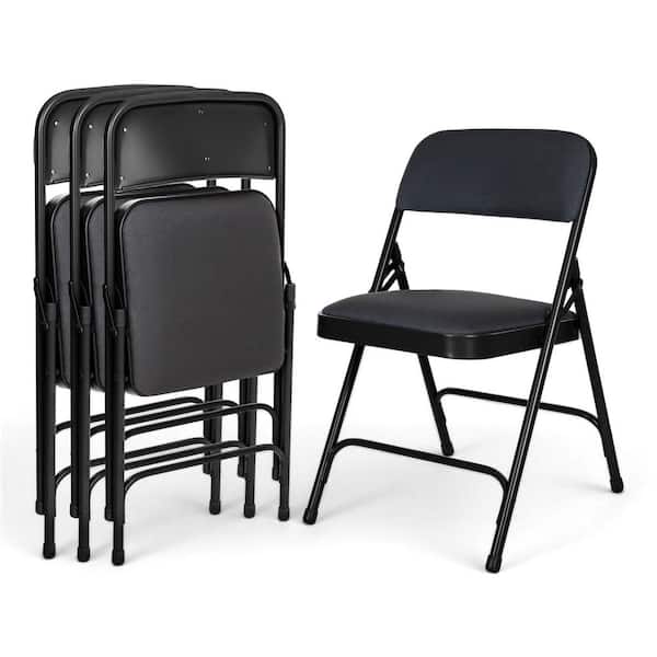 Bernadine Dining Folding Chair with Fabric Seat, Black (Pack of 4)