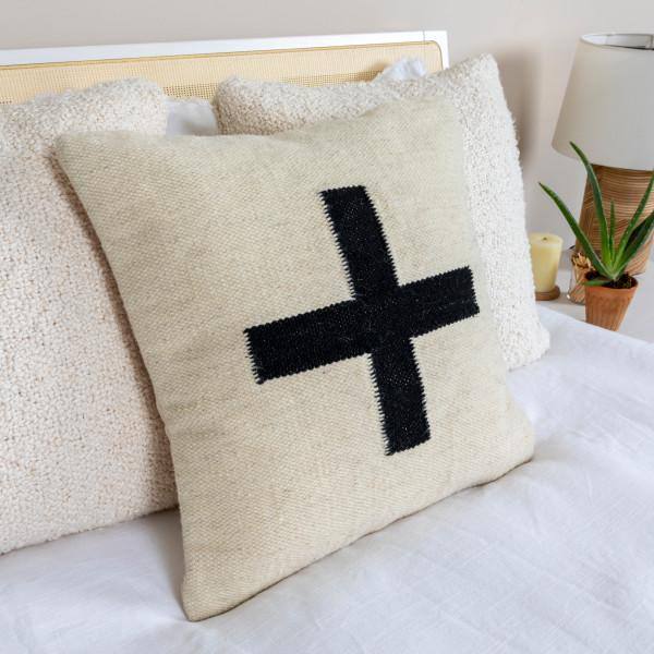 20'' Square Natural and Black Cotton Wool Throw Pillow