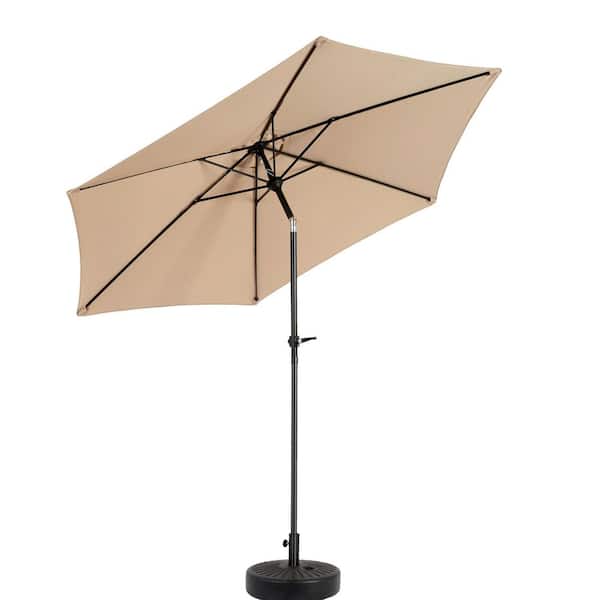 9 ft. Steel Market Patio Umbrella, Outdoor Table Umbrella with Tilt and Crank Adjustable in Khaki