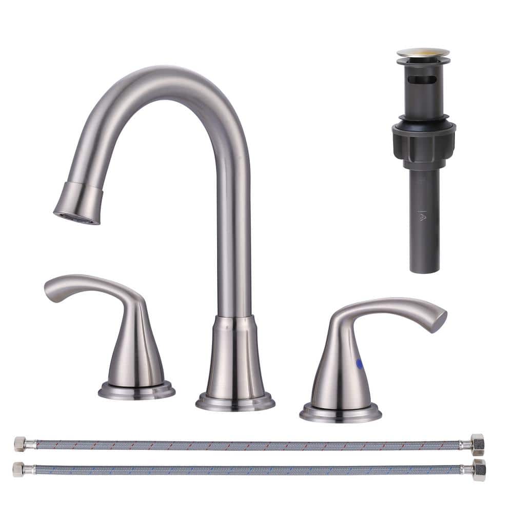3 Hole 8 in. Widespread Double Handle Bathroom Faucet with Drain Kit Included in Brushed Nickel price history on PriceWatchPro