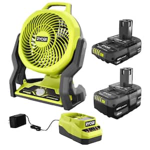 ONE+ 18V Lithium-Ion 4.0 Ah Battery, 2.0 Ah Battery, and Charger Kit with ONE+ Hybrid WHISPER SERIES 7-1/2 in. Fan