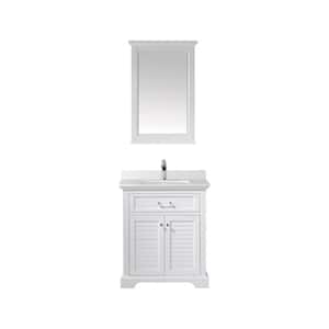 Lorna 30 in. Bath Vanity in White with Composite Vanity Top in White with White Basin and Mirror