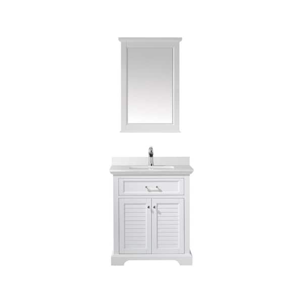 ROSWELL Lorna 30 in. Bath Vanity in White with Composite Vanity Top in White with White Basin and Mirror
