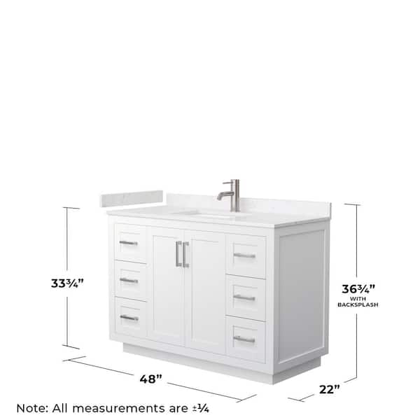 Miranda 48 in. W Single Bath Vanity in White with Cultured Marble Vanity Top in Light-Vein Carrara with White Basin
