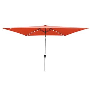 6.5 ft. x 10 ft. Steel Market Solar Tilt Patio Umbrella in Light Brick Red with LED Light