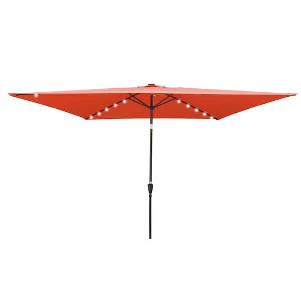 6.5 ft. x 10 ft. Steel Market Solar Tilt Patio Umbrella in Light Brick Red with LED Light