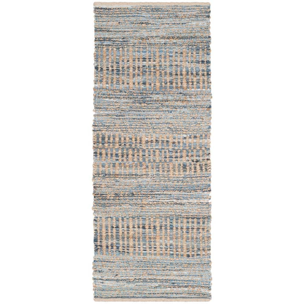 Handwoven Blue and Natural Jute Runner Rug, 2'3" x 6'