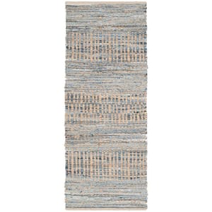 Cape Cod Natural/Blue 2 ft. x 6 ft. Distressed Striped Runner Rug