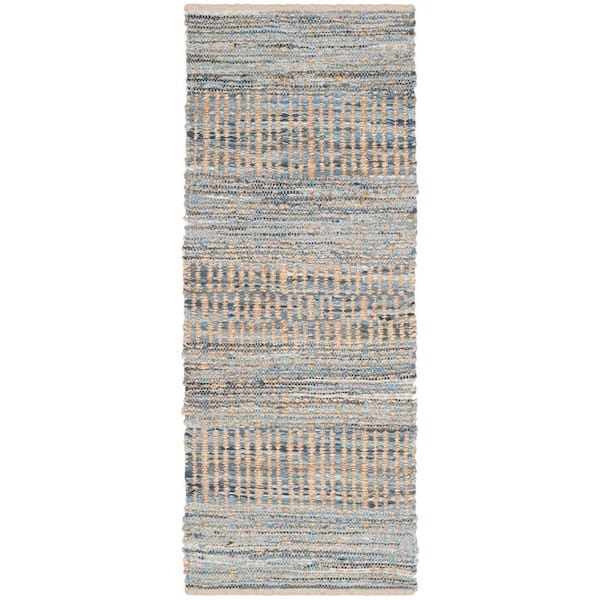 SAFAVIEH Cape Cod Natural/Blue 2 ft. x 6 ft. Distressed Striped Runner Rug
