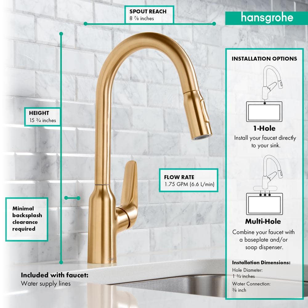Elegant HighArc Brushed Gold Optic Kitchen Faucet with Pull-out Spray