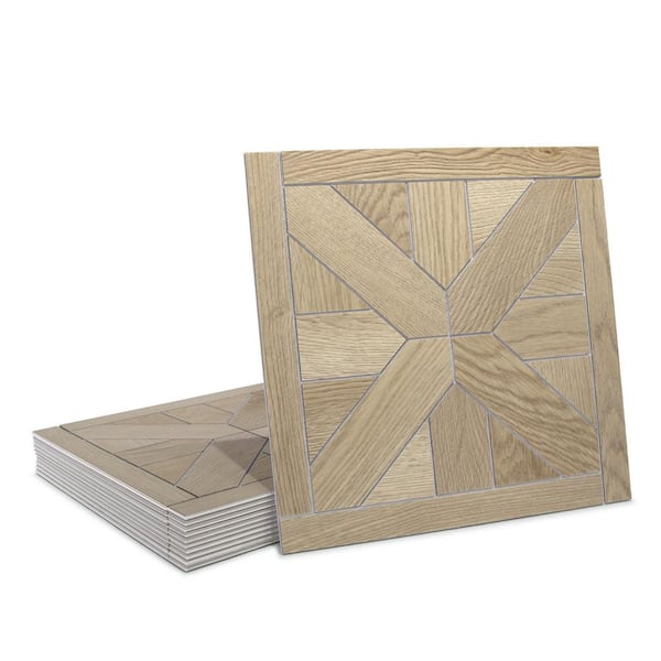 Warm Oak 12 in. x 12 in. Pinwheel Stone Composite Peel and Stick Backsplash Floor and Wall Tile (12-Pack)
