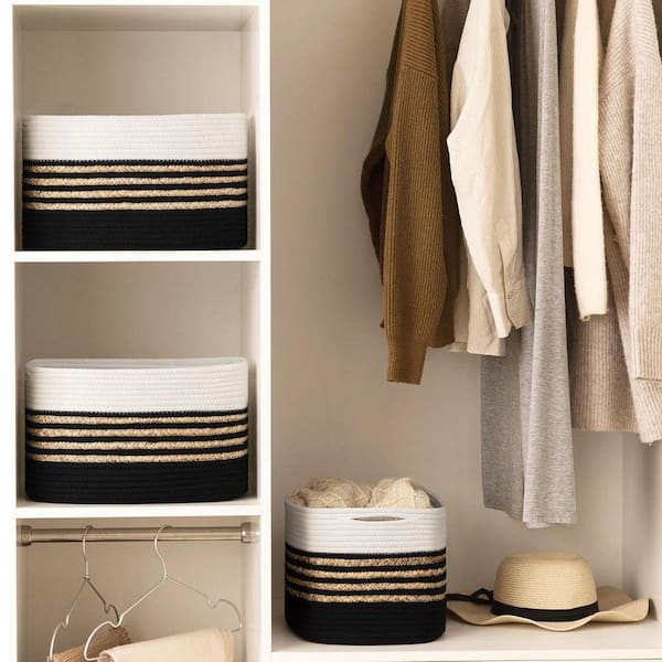 Brown 14 in. x 9 in. Cotton Decorative Basket (Set of 2) with
